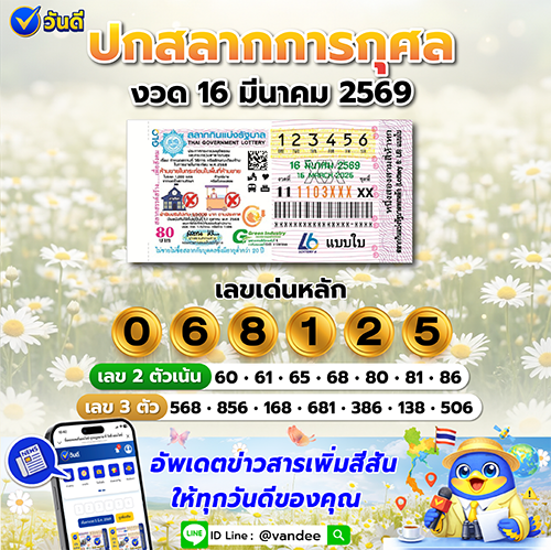 ตัวอย่างภาพ ปกสลากการกุศล งวด 16 มีนาคม 2569