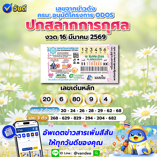 ตัวอย่างภาพ ปกสลากการกุศล งวด 16 มีนาคม 2569