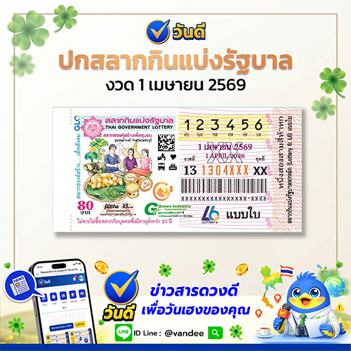 ตัวอย่างภาพ สลากกินแบ่งรัฐบาล งวด 1 เมษายน 2569